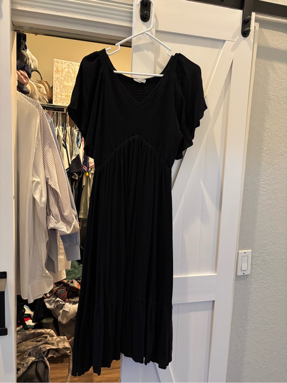 In Bloom Black V-Neck Flutter Sleeve Midi Dress